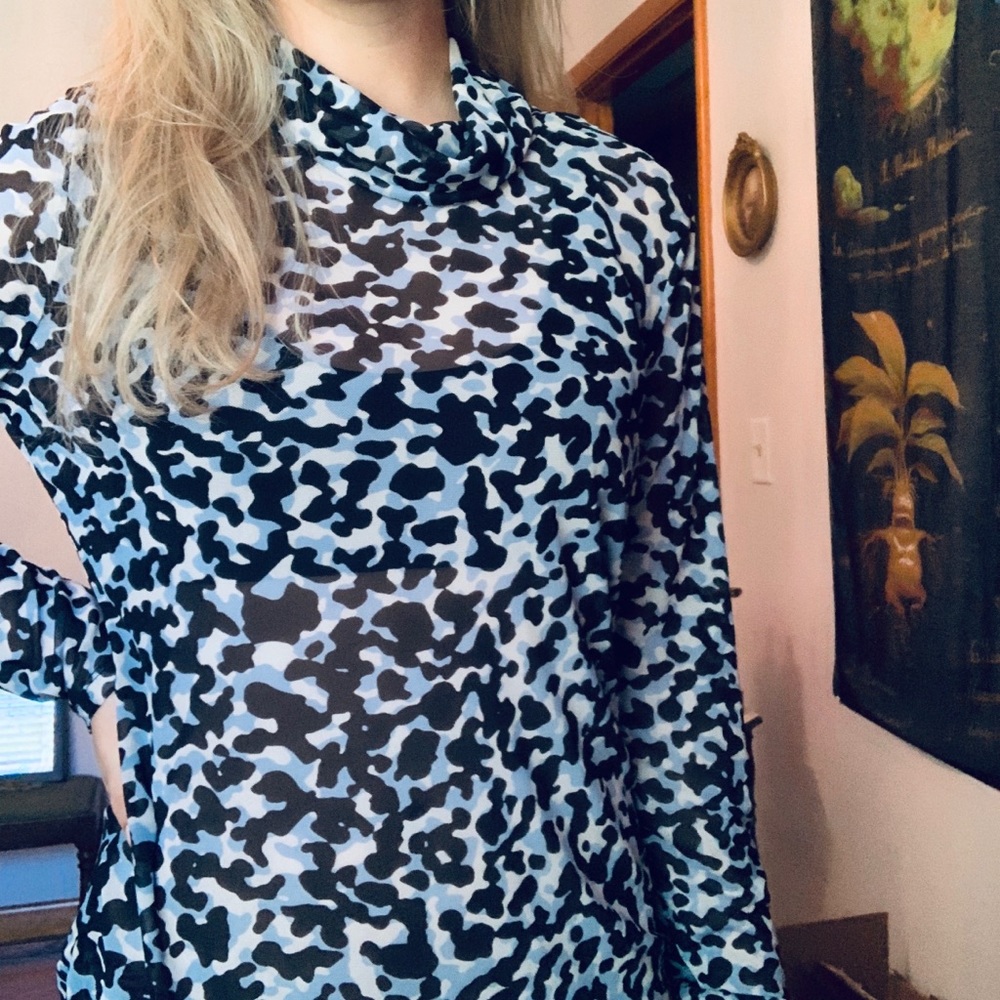 Mesh trendy animal print turtle neck